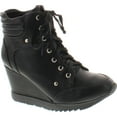 thumbnail image 1 of Forever Adriana11 Women Sporty Leatherette Lace-up High Top Wedge Sneaker Bootie Shoes, 1 of 4