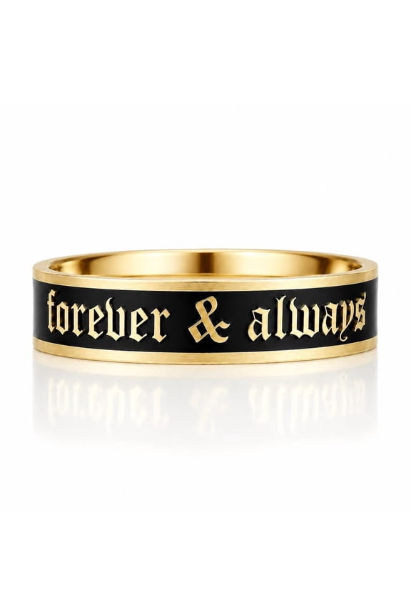 Forever & Always Gothic Enamel Slim Wedding Band