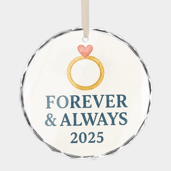 Forever and Always New Couple Newlyweds 1st First Christmas 3" Crystal Glass Christmas Ornament Message Greeting, Wish, Thank You, or Congratulations Keepsake Gift