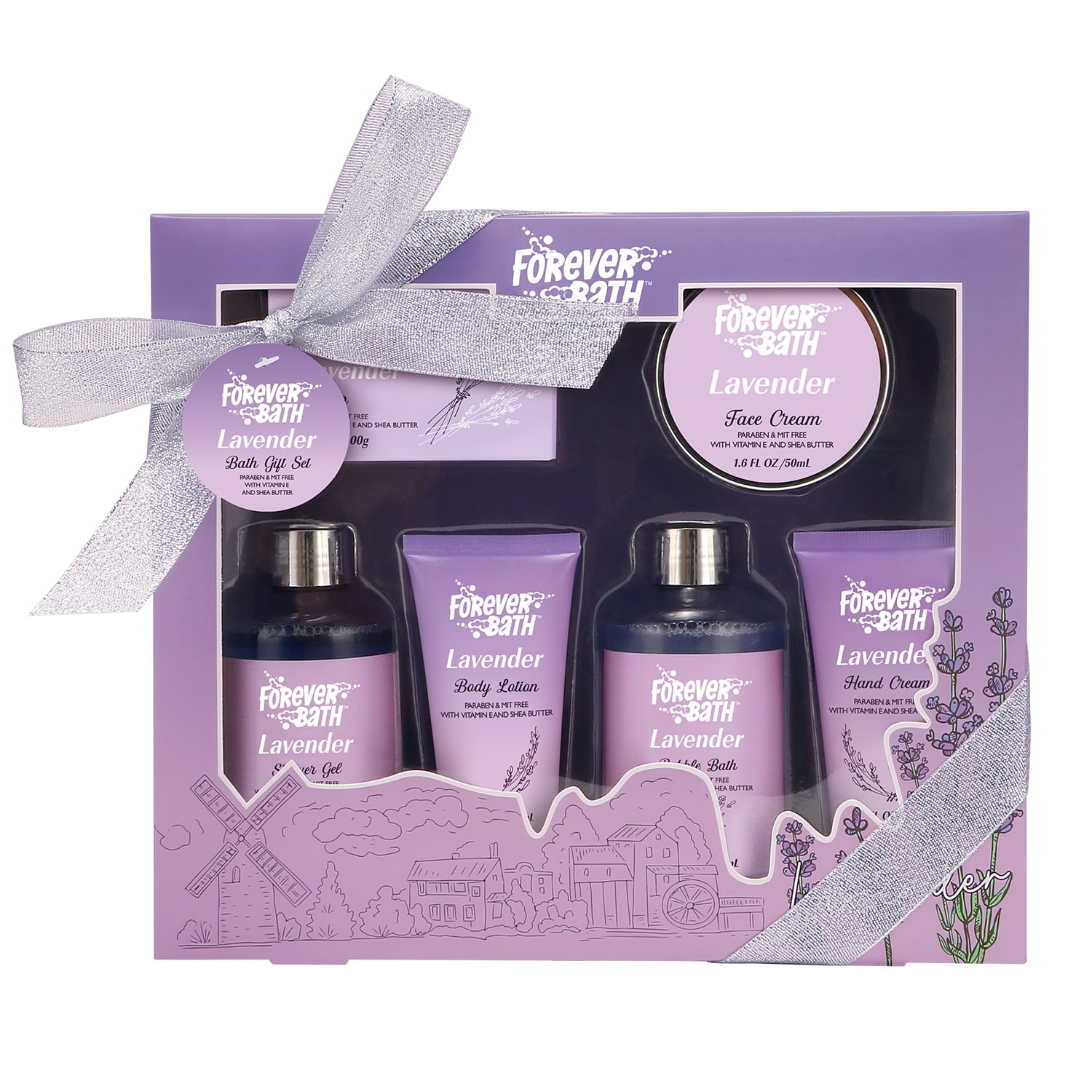 Forever Bath Lavender Spa Gift  Spa Set for Women, 6 Piece Shower Gift - Bubble Bath, Shower Gel, Soap, Body Lotion, Face & Hand Cream, Perfect for Special Occasions, Birthday & Mothers Day