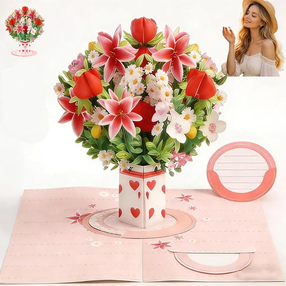 Forever-Blooming 3D Valentines Day Pop Up Card, Personalized Cut Flower Bouquet Card, Handmade Love Message Cards