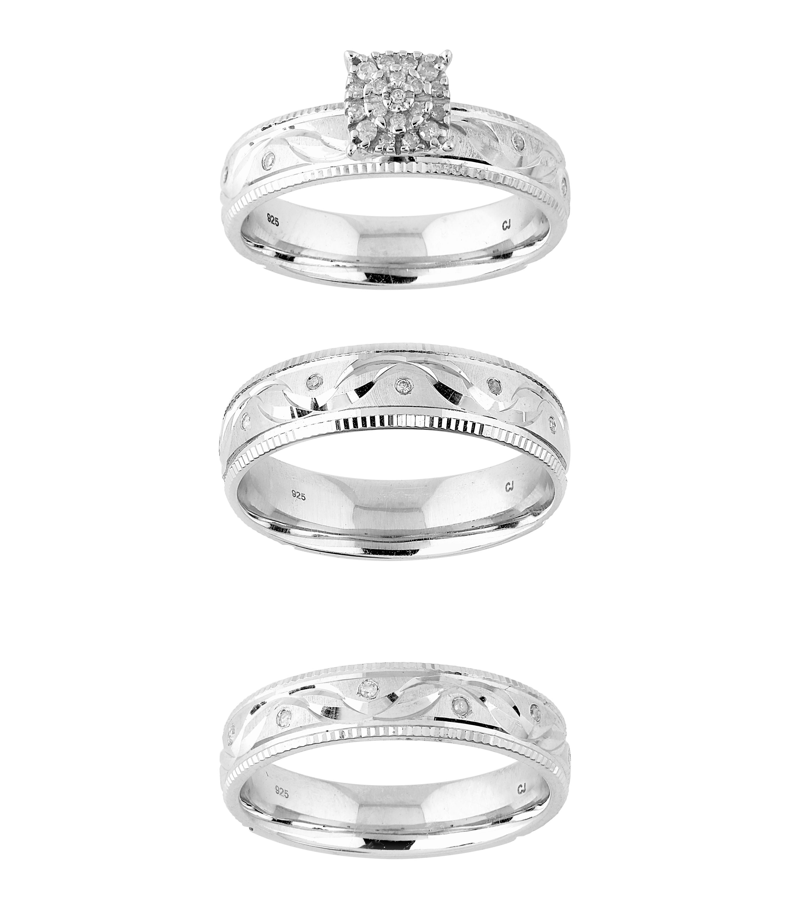 BRILLIANCE FINE JEWELRY Forever Bride 0.16ct (J-K,I2-I3) Round Diamond Engagement Wedding Ring in Silver White.