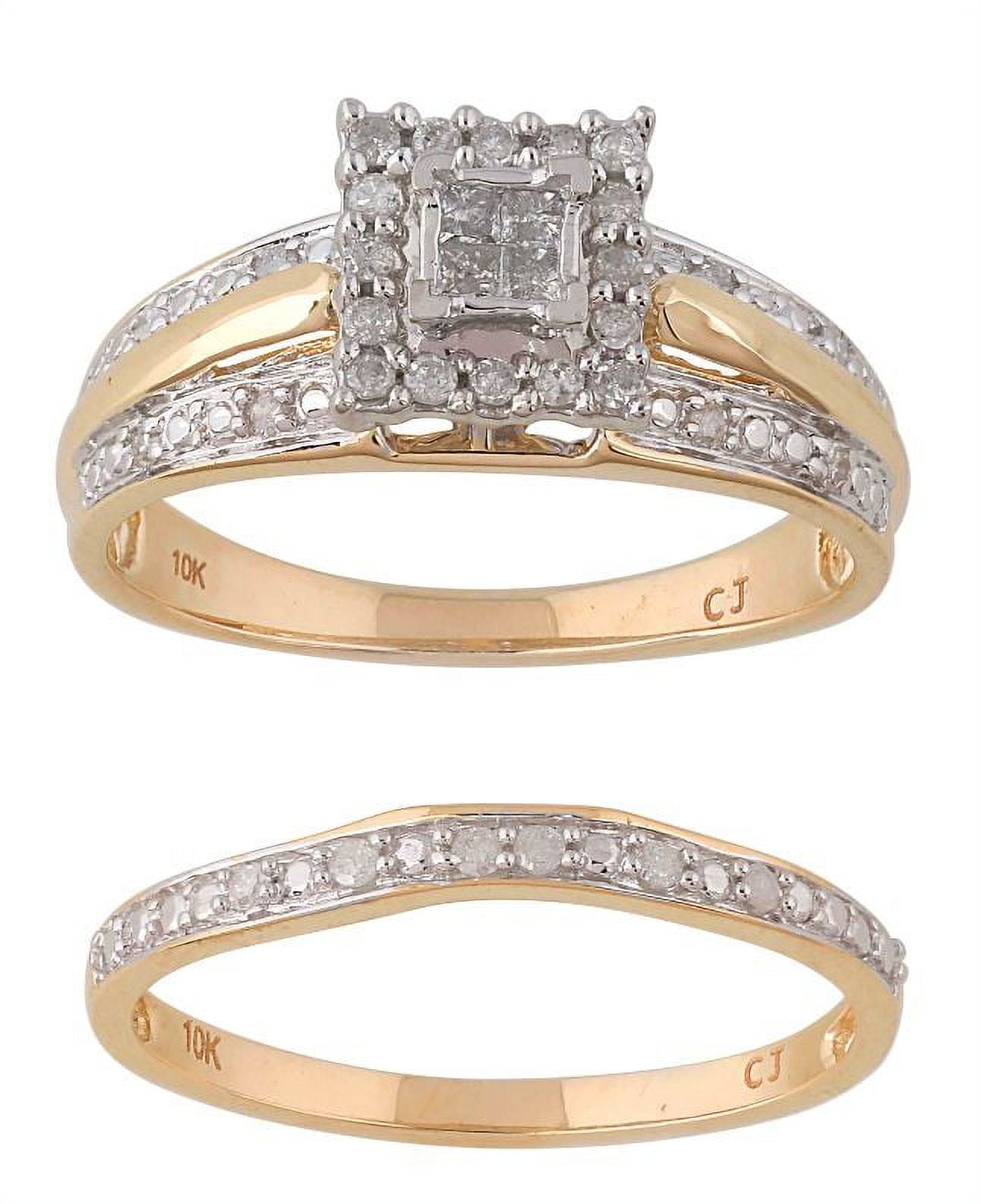 Platinum Solitaire Engagement Bridal Ring Set with Diamond Accents JL