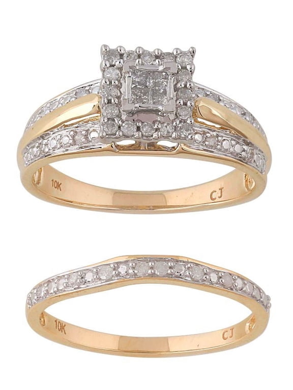"Forever Bride 0.30ct (J,I3) Round Princess Diamond Engagement Wedding Ring 10K Yellow."