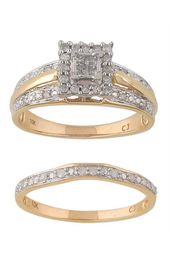 "Forever Bride 0.30ct (J,I3) Round Princess Diamond Engagement Wedding Ring 10K Yellow."