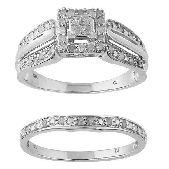 "Forever Bride 0.33ct (J,I3) Round Princess Diamond Engagement Wedding Ring 10K White."