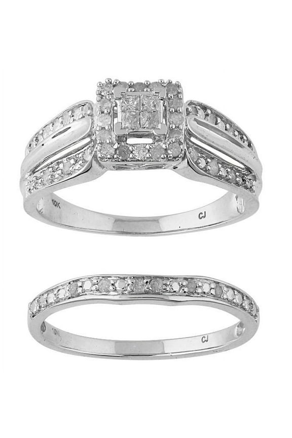 "Forever Bride 0.33ct (J,I3) Round Princess Diamond Engagement Wedding Ring 10K White."