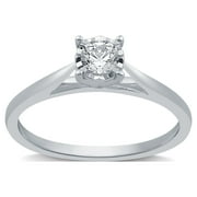 Forever Bride 1/10 CTTW Round Diamond Solitaire Engagement Ring 10K White Gold for Women
