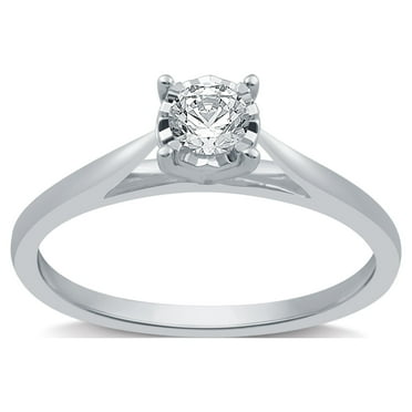 Forever Bride 1/10 CTTW Round Diamond Solitaire Engagement Ring 10K White Gold for Women