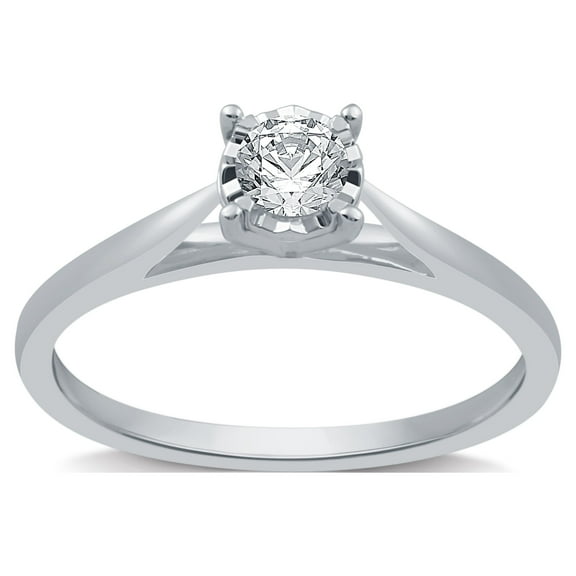 Forever Bride 1/10 CTTW Round Diamond Solitaire Engagement Ring 10K White Gold for Women