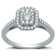 FOREVER BRIDE 1/2 CTTW Diamond Women's Emerald Halo Engagement Ring 10K White Gold