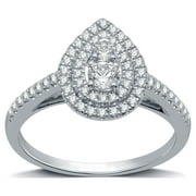 Forever Bride 1/2 CTTW Diamond Women's Pear Halo Engagement Ring 10K White Gold