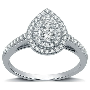 Forever Bride 1/2 CTTW Diamond Women's Pear Halo Engagement Ring 10K White Gold