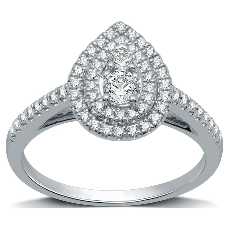 Forever Bride 1/2 CTTW Diamond Women's Pear Halo Engagement Ring