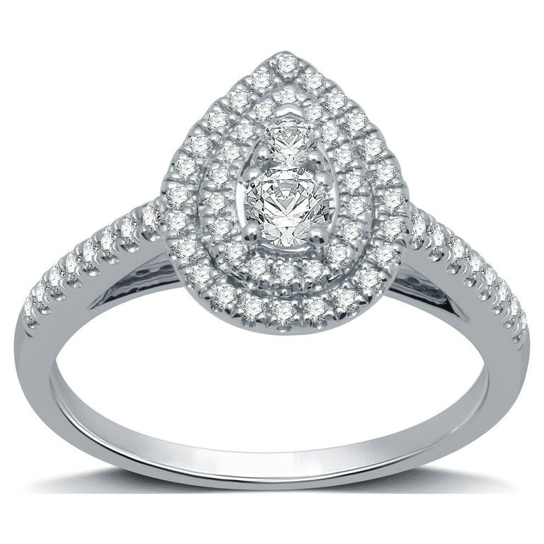 Diamond Engagement Ring 1 ct tw Pear & Round 14K White Gold