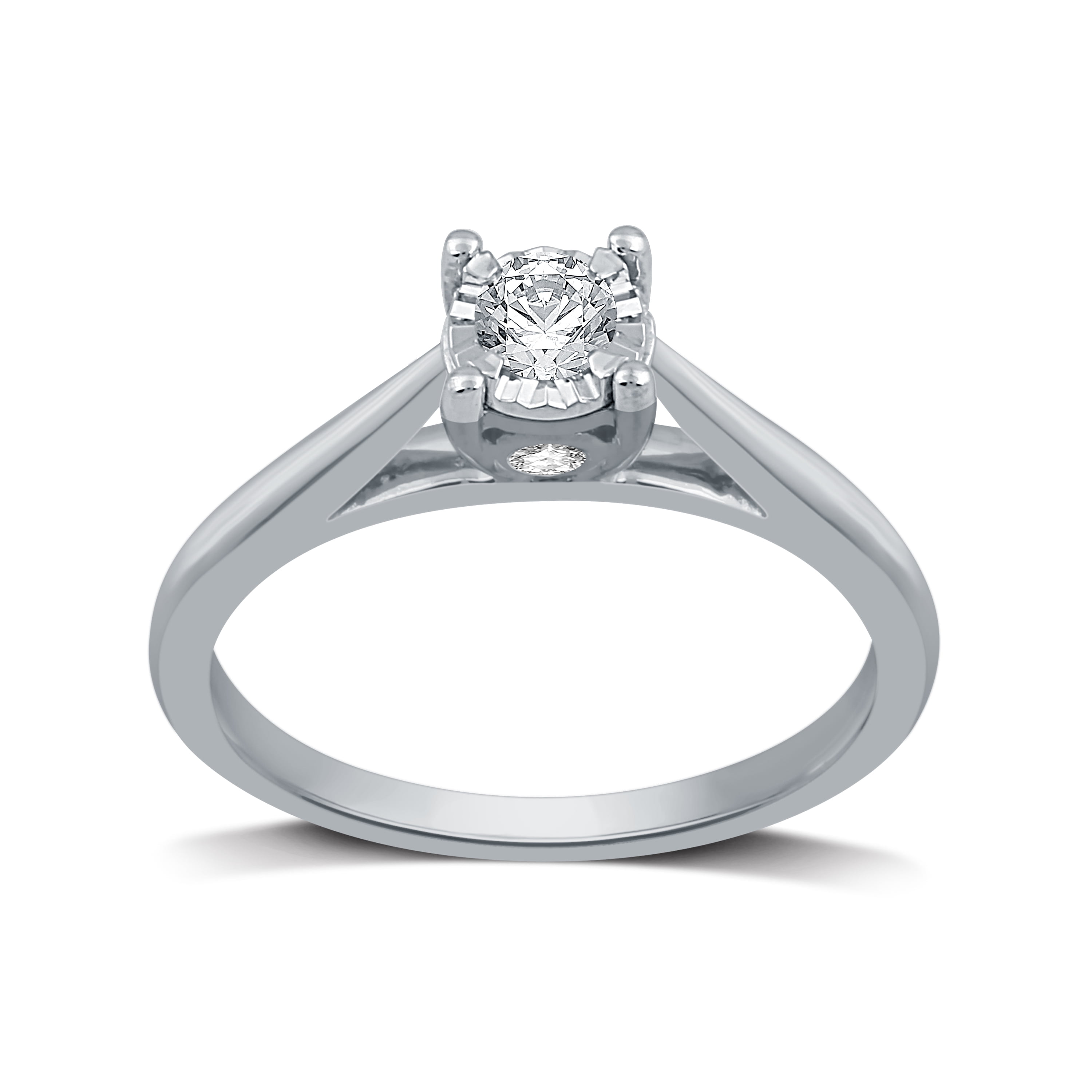 Forever Bride 1/4 Carat Round Diamond 10 kt White Gold Miracle Plate Solitaire  Ring