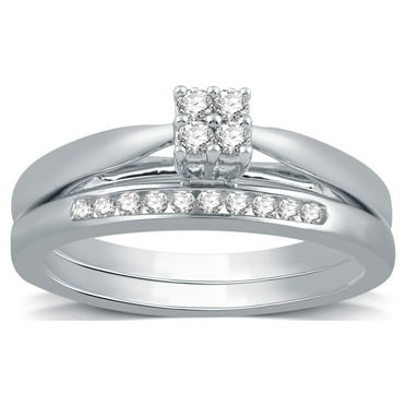 Forever Bride 1/5 CTTW Round Diamond Women's Sterling Silver Quad Solitaire Bridal Set