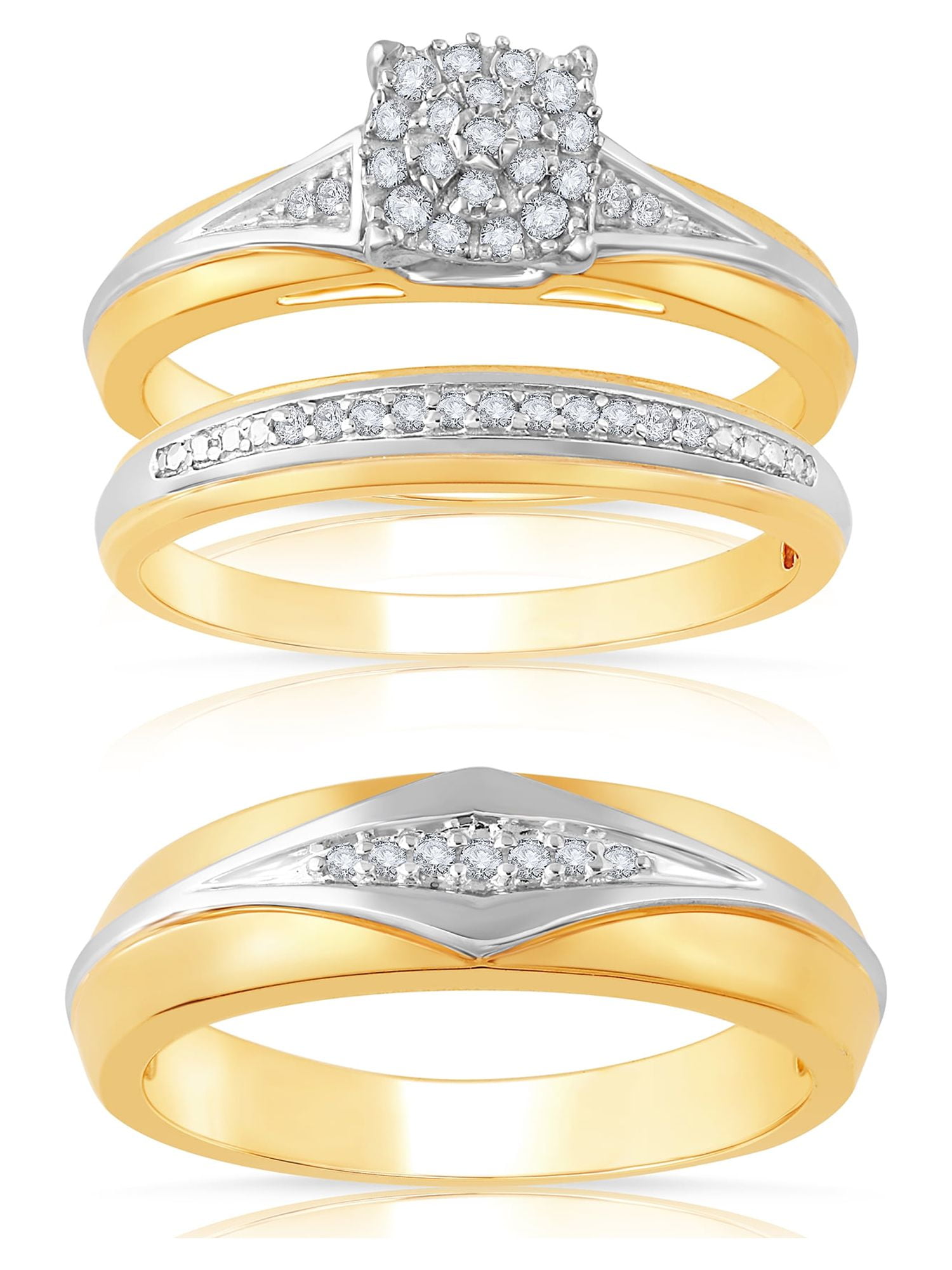 Forever Bride 1/5 Ct.T.W. Diamond Engagement Ring Trio Set, 14k Gold Sterling Silver