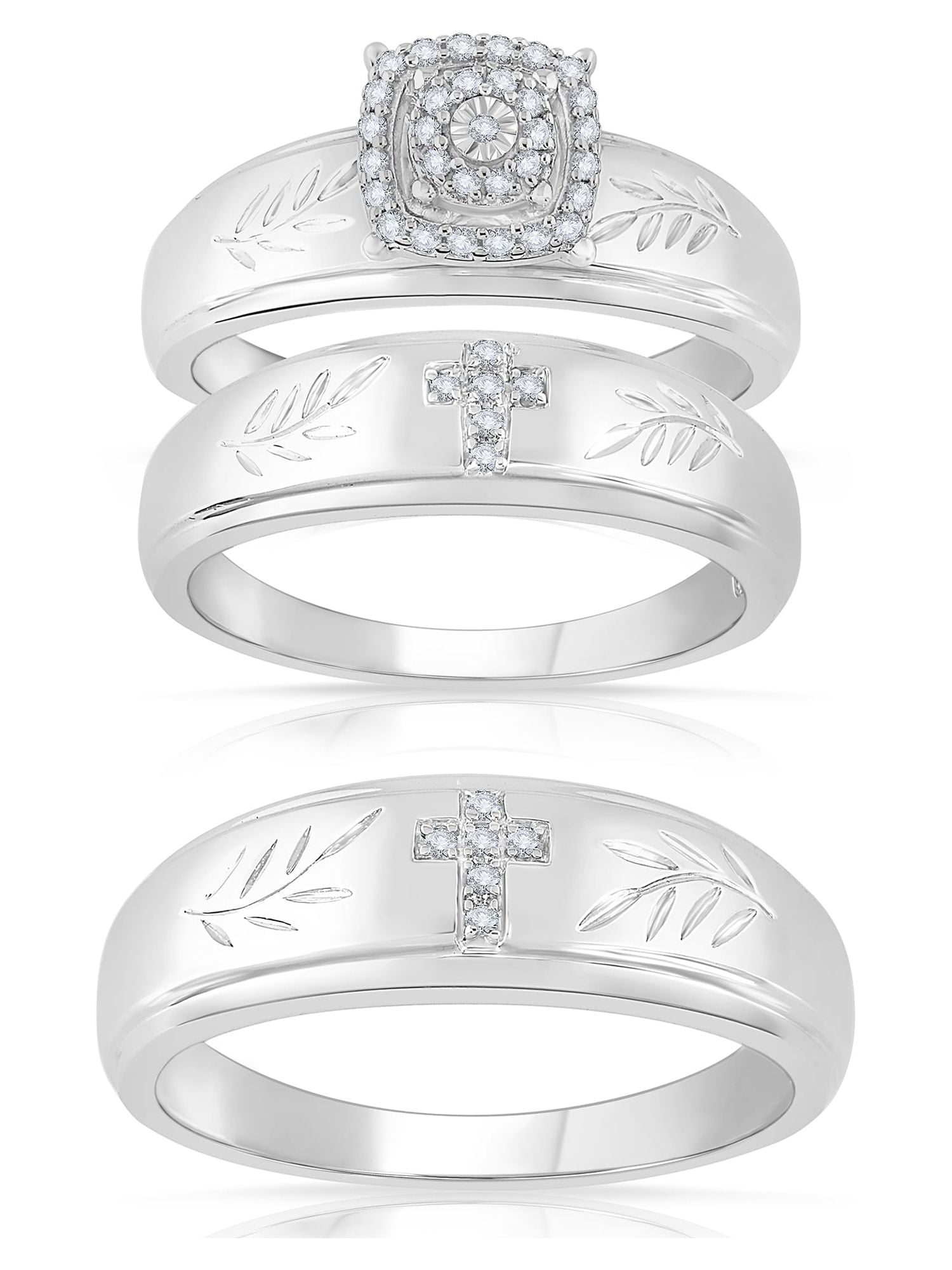 Forever Bride 1/6 Diamond Engagement Ring Trio Set