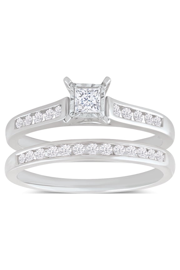 10K White Gold 1/2 CTTW Diamond Channel Bridal Set, Women, Adults