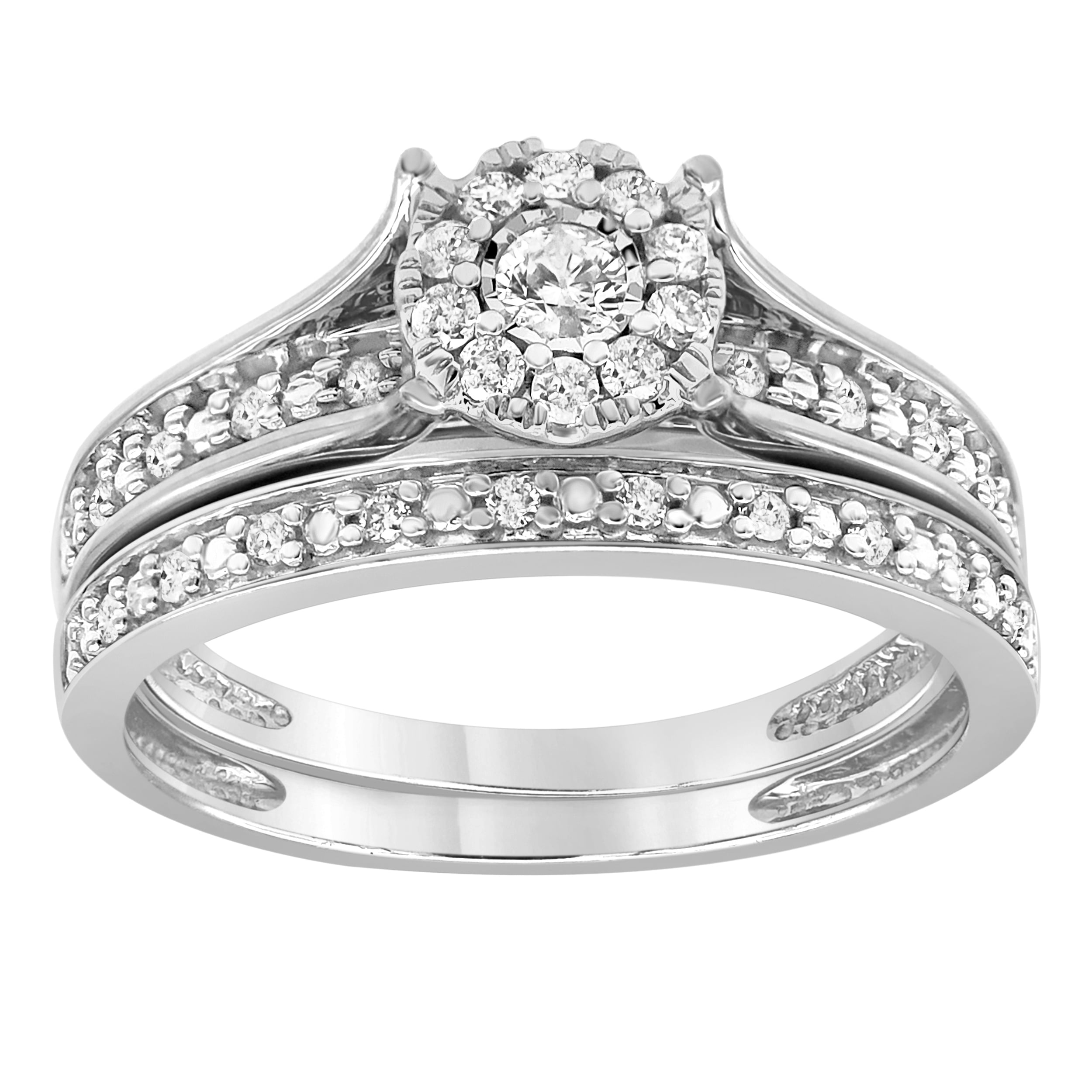 Forever Bride 10K White Gold 1/3 Carat Diamond Wedding Bridal Set for