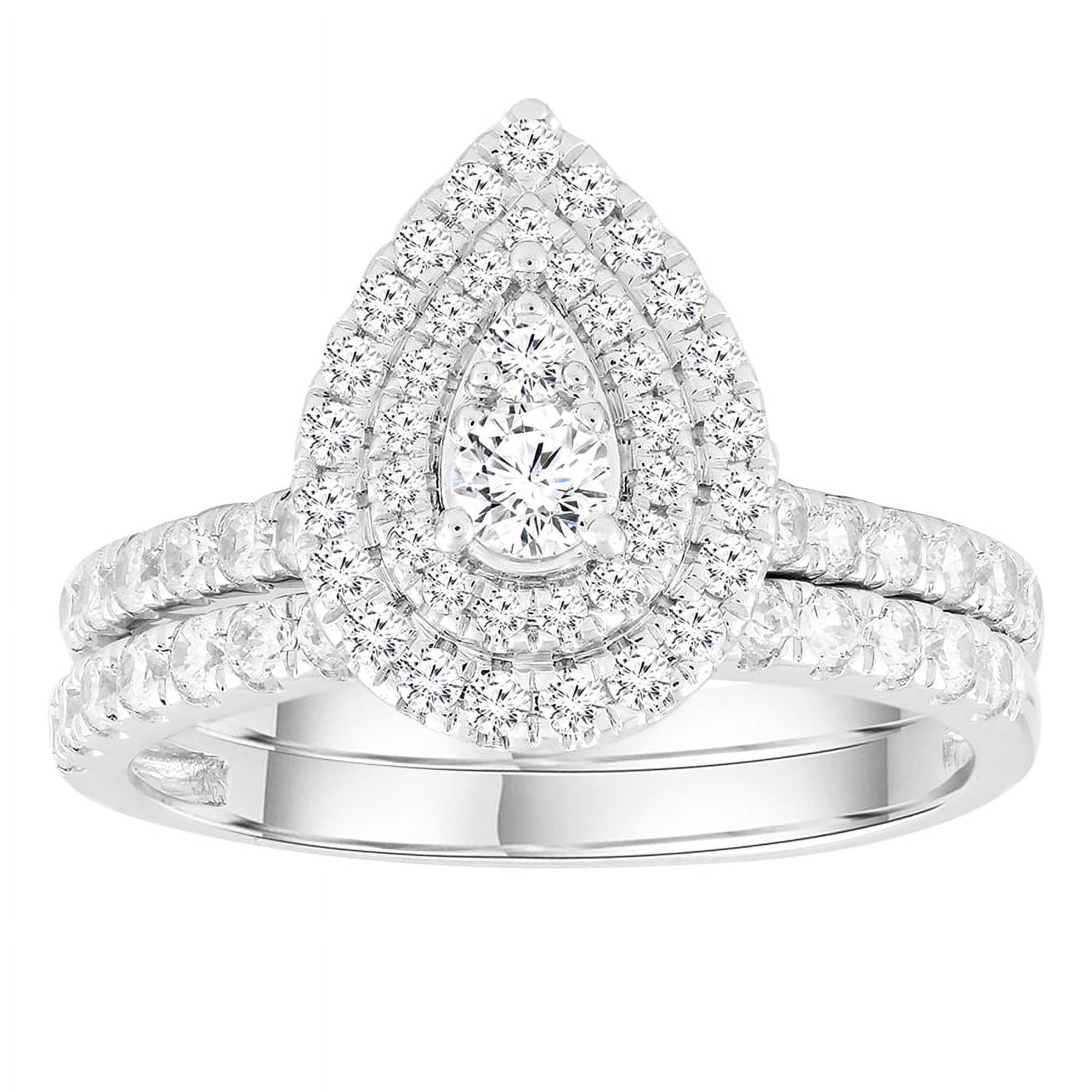 Forever Bride 10K White Gold 1 CTTW Diamond Pear Shape Bridal Set, Women, Engagement