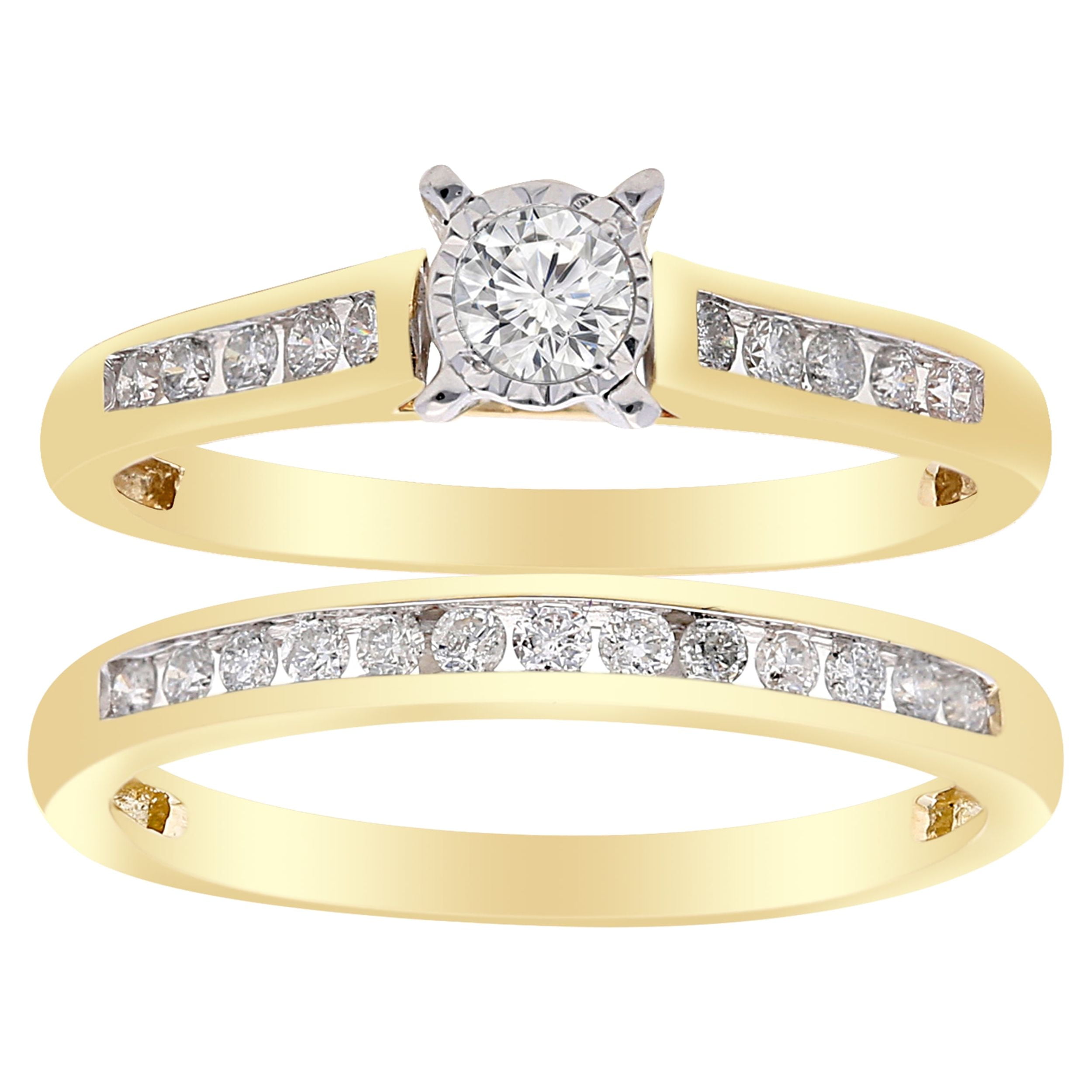 Forever Bride 10K Yellow Gold 1/2 CTTW Diamond Channel Bridal Set, Women, Adult