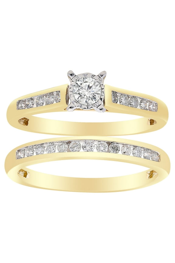10K Yellow Gold 1/2 CTTW Diamond Channel Bridal Set, Women, Adult