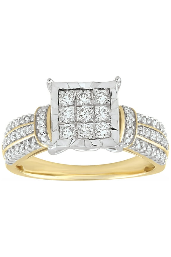 10K Yellow Gold 1/2 Carat Diamond Cushion Bridal Ring, Women, Adult