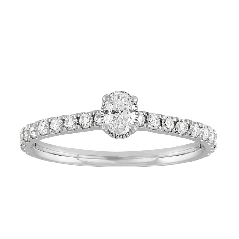 Forever Bride .50 CT Diamond Oval Engagement Ring in 10K White Gold (G-I,  I1-I2), Size 7