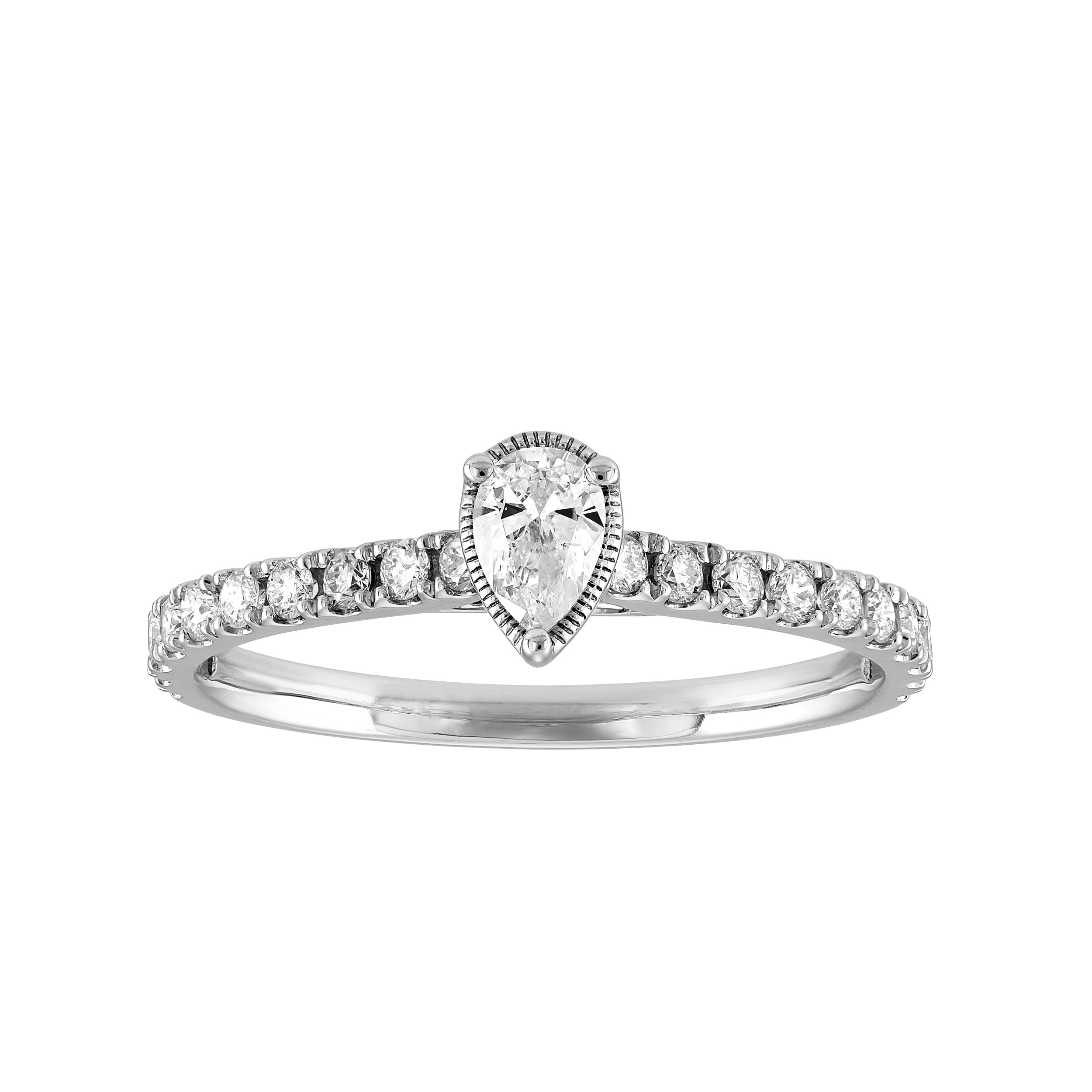 Forever Bride .50 CT Diamond Pear Engagement Ring in 10K White Gold (G-I, I1-I2), Size 7