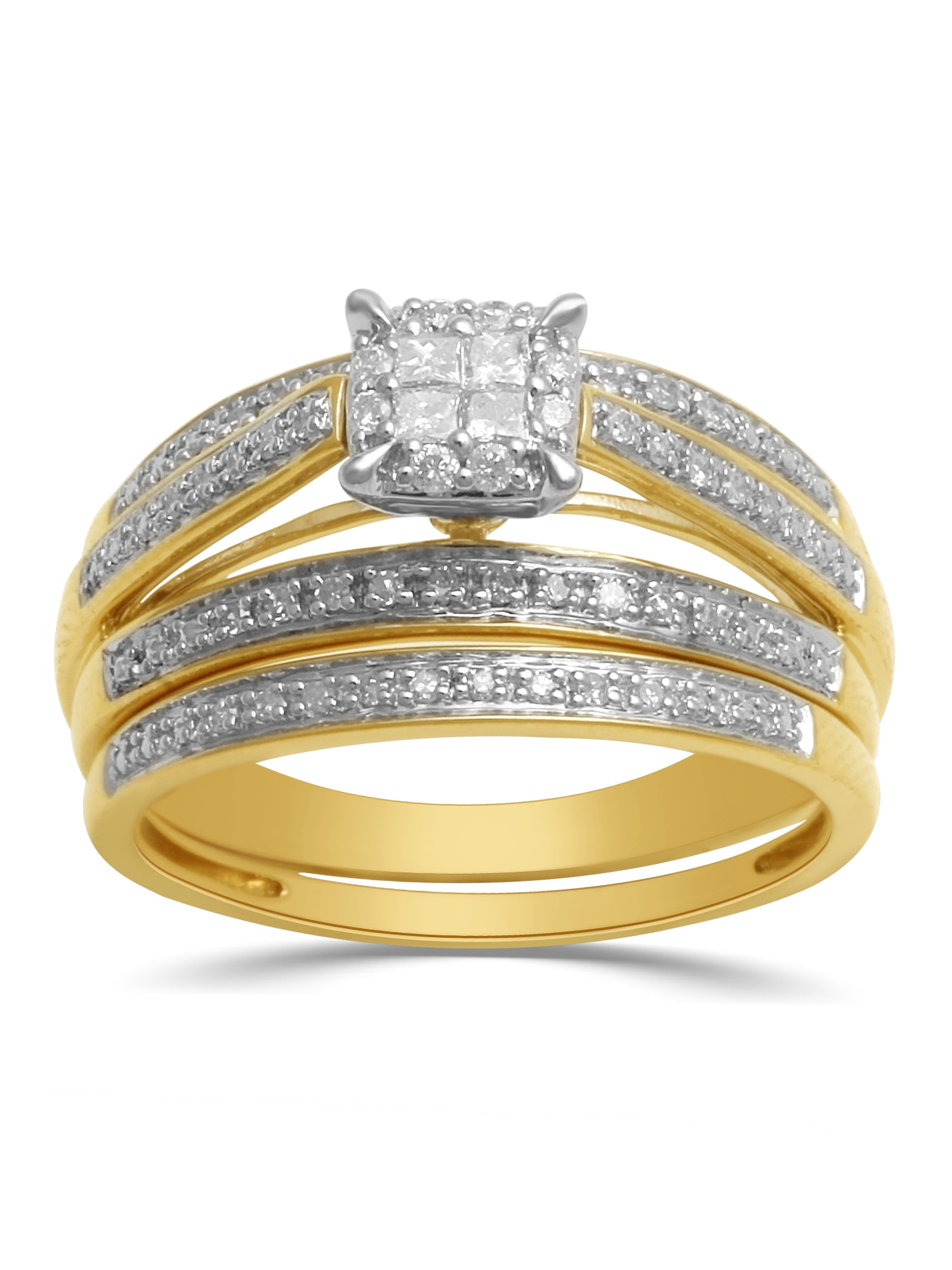 Forever Bride Band Diamond Wedding Ring Set 1/4 ct, Yellow Gold