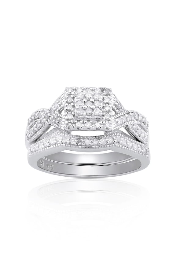 Forever Bride Bridal Set Ring with 0.33 Carat T.W. Diamond in Sterling Silver For Women