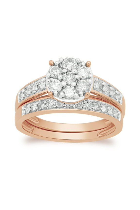 Cluster Diamond Ring, 10k Pink Gold, 1 Carat Total Diamond Weight