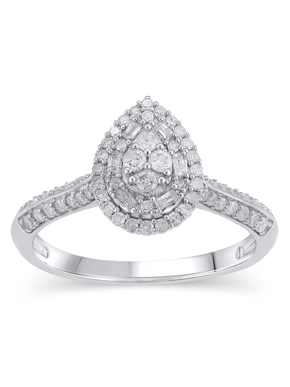 Composite Round Brilliant Cut Diamond Women Engagement Ring 0.50 ct, Sterling Silver