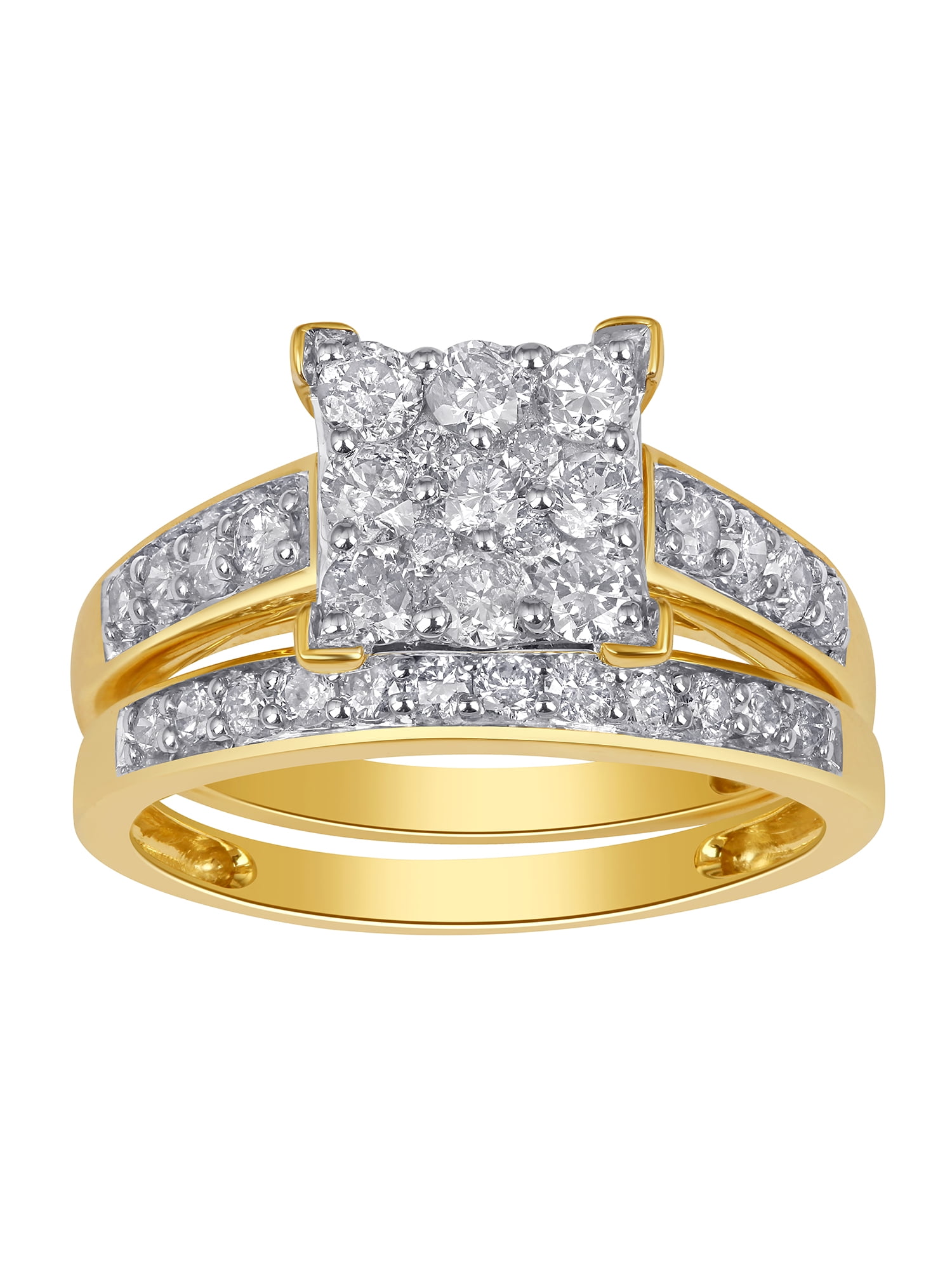 FOREVER BRIDE Square, Cluster Ring 1 ct in 10K Yellow Gold