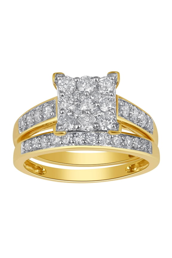 1 Ct Square Cluster Ring in 10K Yellow Gold for Women