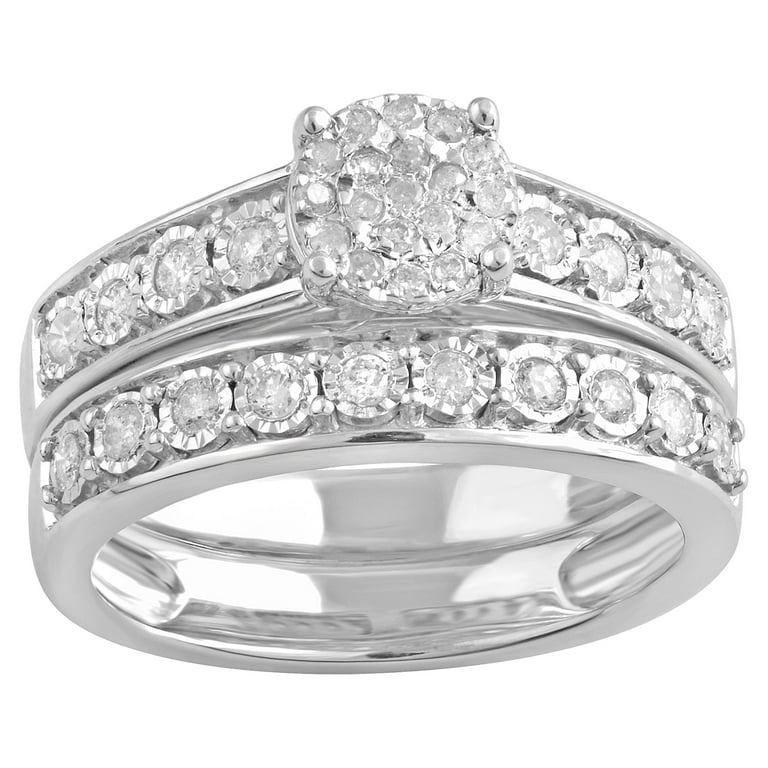 Forever Bride Sterling Silver 1/2 Carat Diamond Miracle Plated Wedding  Bridal Set for Women 