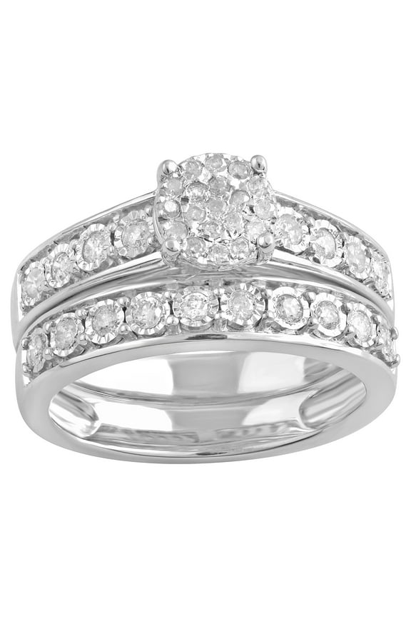 Sterling Silver 1/2 Carat Diamond Miracle Plated Wedding Bridal Set for Women