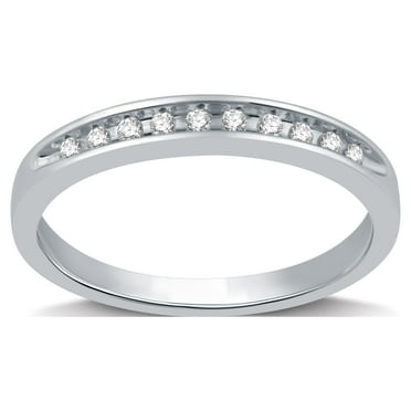 Forever Bride Women's 1/10 CTTW Round Diamond Channel-Set Stackable Wedding Band in Sterling Silver