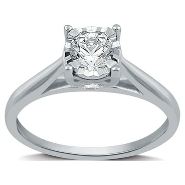 Forever Bride Women's 10K White Gold Solitaire Engagement Ring, 1/2 CTTW Round Diamond (I2, H-I)