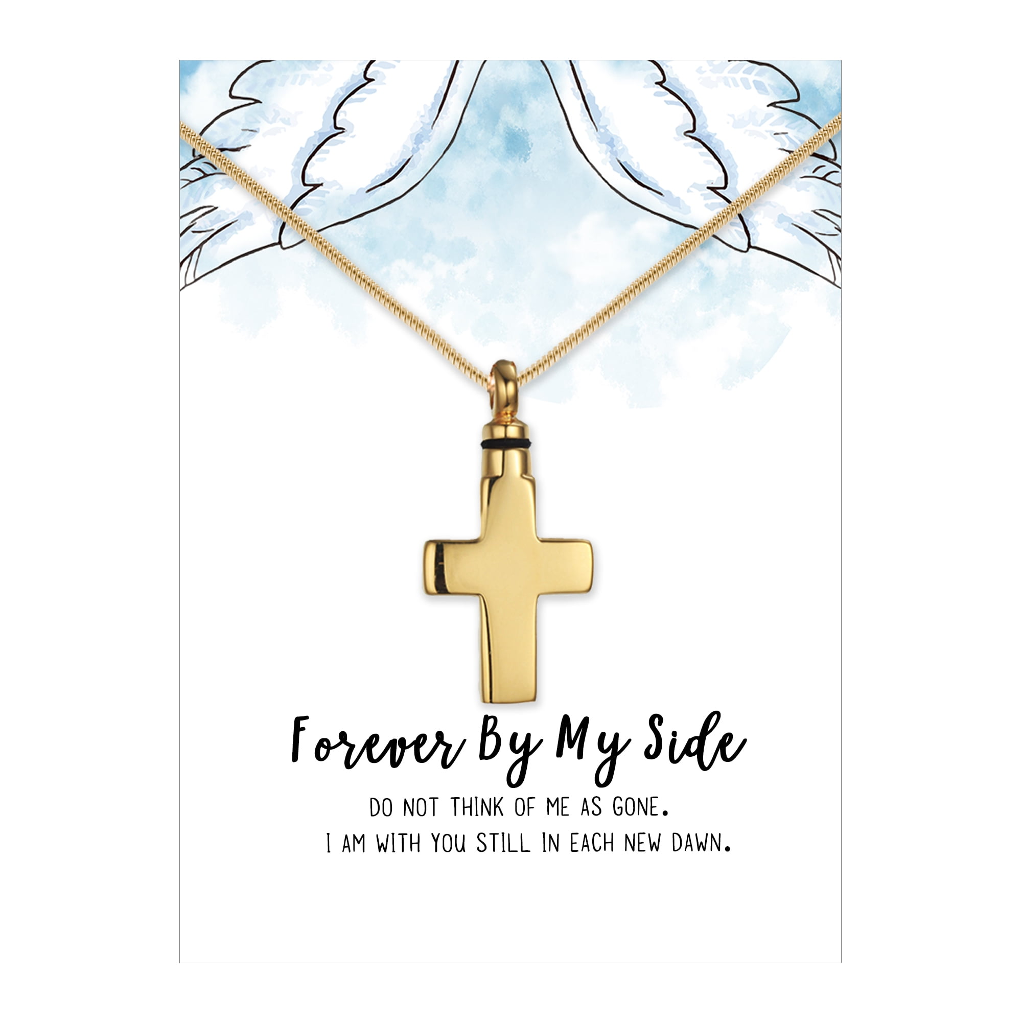 Forever By My Side Card and Gold Cross Cremation Pendant Jewelry - Memorial Necklace - Human Ashes Holder Keepsake - Funnel Kit - Ships Next Day!