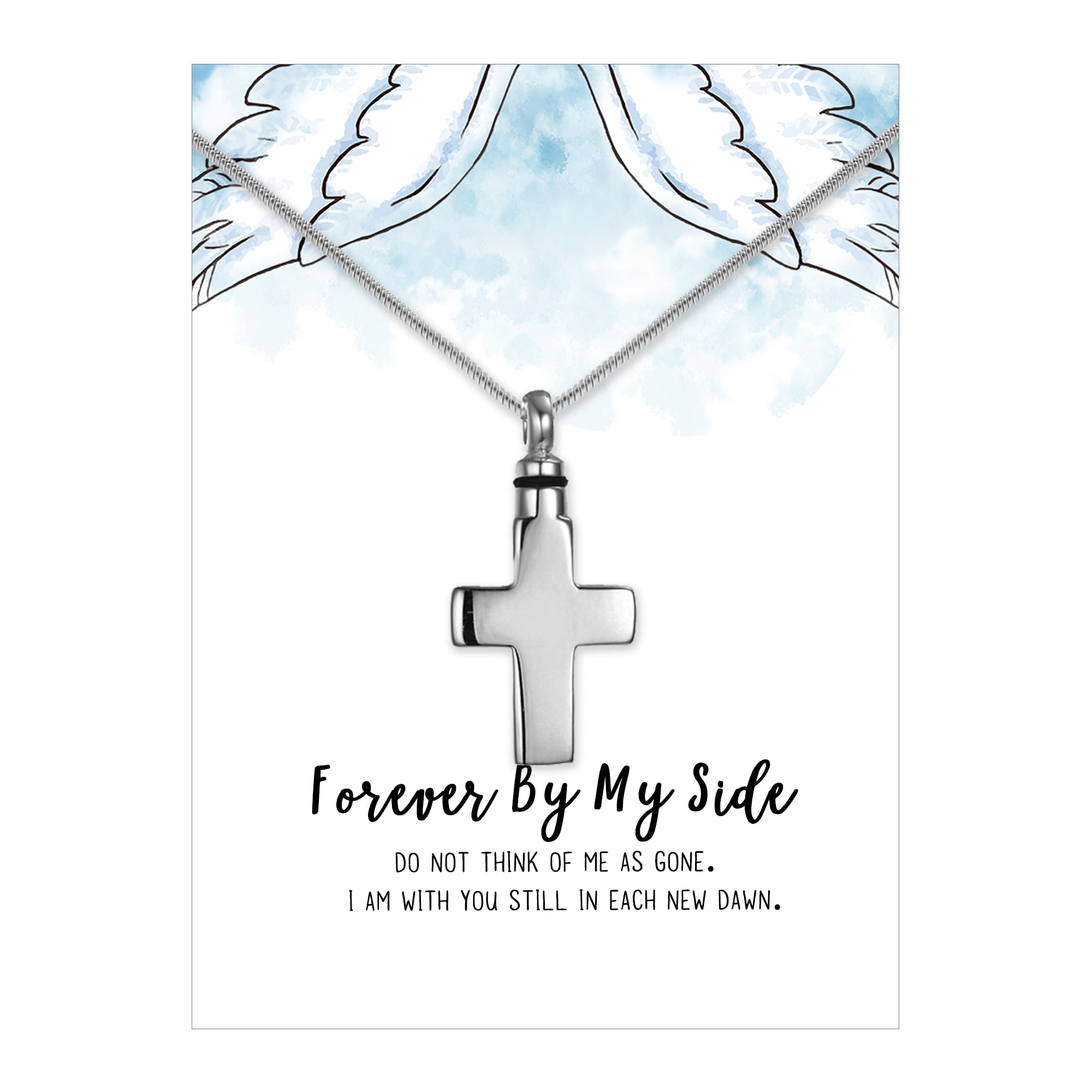 Forever By My Side Cremation Necklace - Silver Cross Memorial Jewelry - Human Ashes Holder - Keepsake Pendant - Funnel Kit - Ships Next Day!