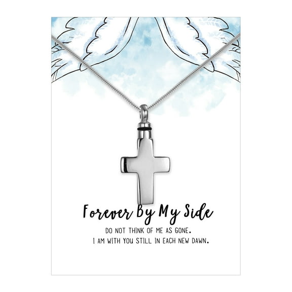 Forever By My Side Cremation Necklace - Silver Cross Memorial Jewelry - Human Ashes Holder - Keepsake Pendant - Funnel Kit - Ships Next Day!