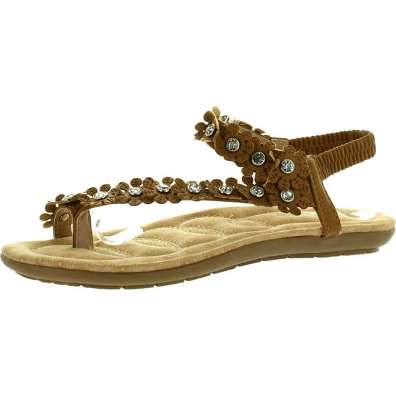 Forever Calista68 Womens Petal Rhinestone Flower Ankle Strap Slingback Thong Sandals
