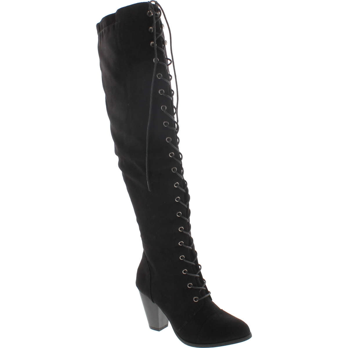 Forever Camila-48 Women's Chunky Heel Lace Up Over The Knee Brown High ...