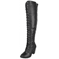 thumbnail image 1 of Forever Camila-48 Women's Lace Up Over The Knee Boots Stacked Block High Heel Side Zipper Thigh High Boots Black 10, 1 of 6