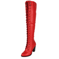 thumbnail image 1 of Forever Camila-48 Women's Lace Up Over The Knee Boots Stacked Block High Heel Side Zipper Thigh High Boots Red 7.5, 1 of 5