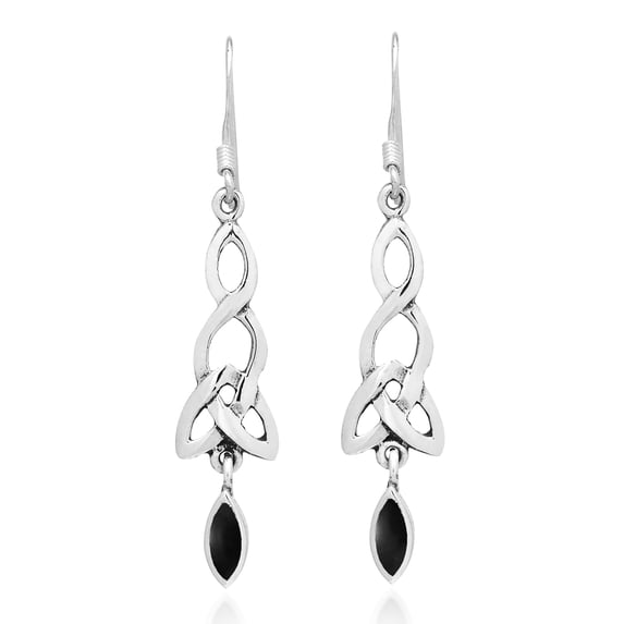 Forever Celtic Knots Onyx Drop .925 Sterling Silver Earrings
