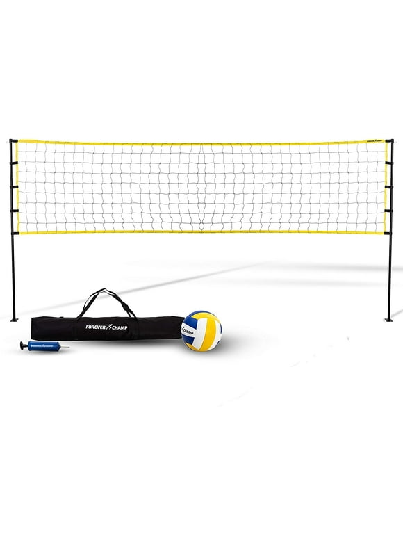 Forever Champ Volleyball Net System - Includes 32x3 feet Regulation Size Net, 8.5-inch PU Volleyball, Carrying Bag, Boundary Lines, Steel Poles & Pump - Volleyball Net for Backyard, Beach, or Pool